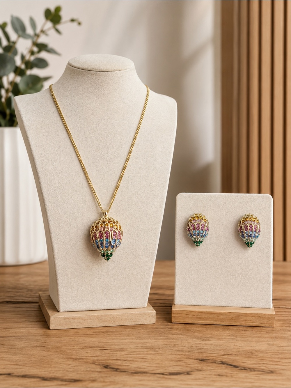 Kurt Geiger Gold Multicolor Crystal Eagle Head Necklace & Earrings NWT